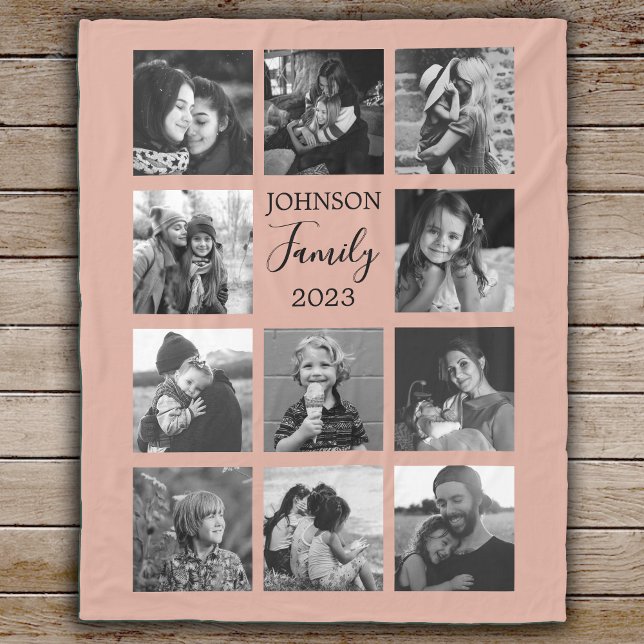 Family 11 Photo Collage Dusty Pink Fleece Blanket (Creator Uploaded)