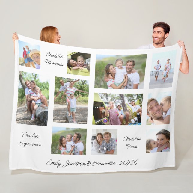 Family 11 Photo Collage Sentimental Quotes Name Fleece Blanket (In Situ)