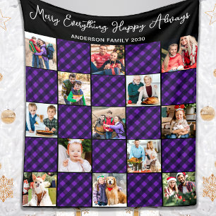 Family 13 Photo Collage Personalised Holiday Plaid Fleece Blanket