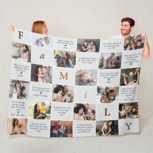 Family 18-Photo Collage & 12 Personal Messages Fleece Blanket