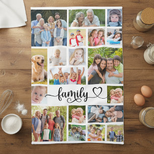 Family 19 Photo Collage Custom Color Tea Towel