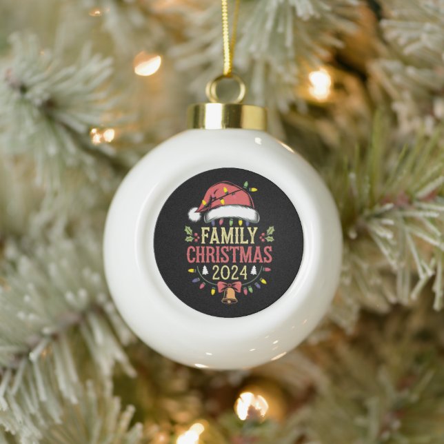 Family 2024 Christmas Matching Outfits Team Santa  Ceramic Ball Christmas Ornament (Tree)