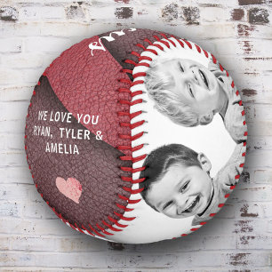 Family 2 Photo Collage Leather Print Father`s Day Baseball