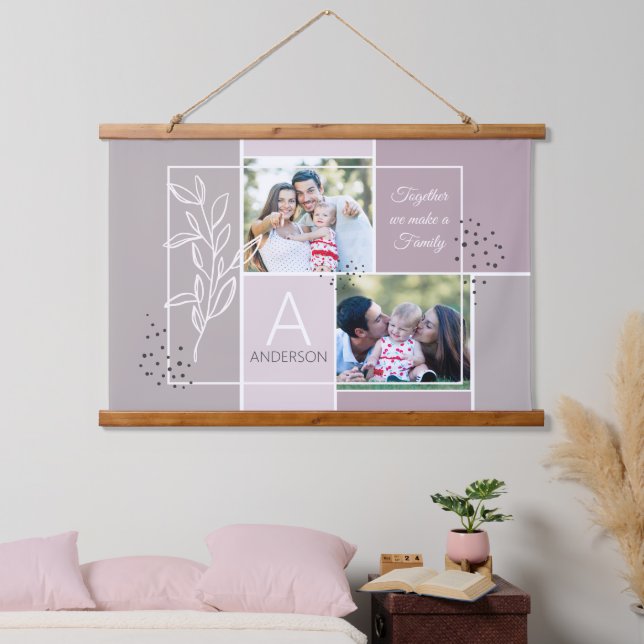 FAMILY 2 Photo Collage Script Modern Quote  Hanging Tapestry (Bedroom)