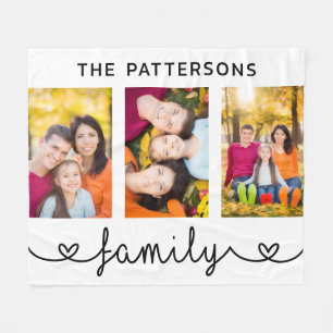 Family 3 Photo Template Personalized Script Fleece Blanket
