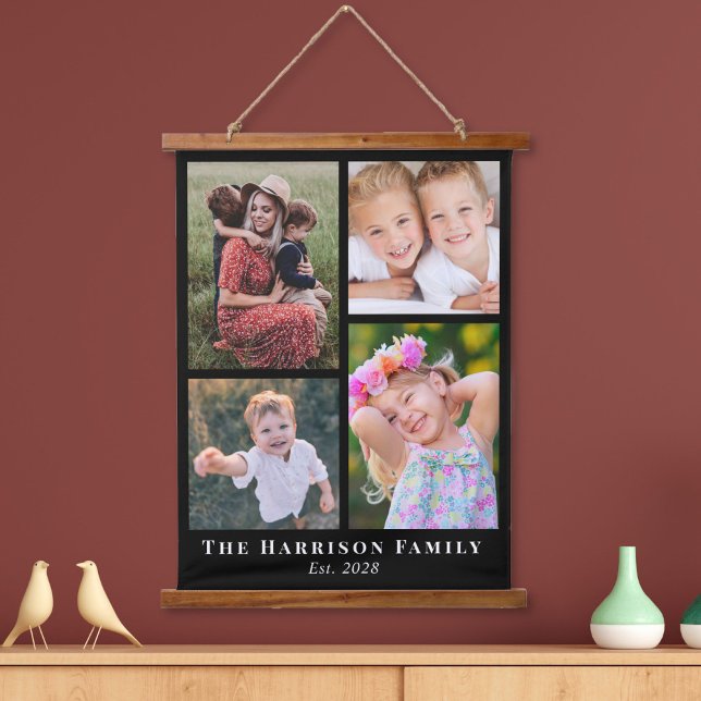 Family 4 Photo Collage Black Hanging Tapestry (Creator Uploaded)