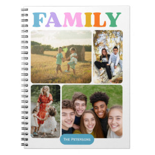 Family 4 photos collage modern colourful typograph notebook