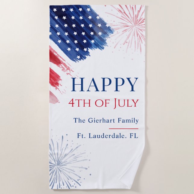 Family 4th of July Beach Party Red White Blue Towel (Front)