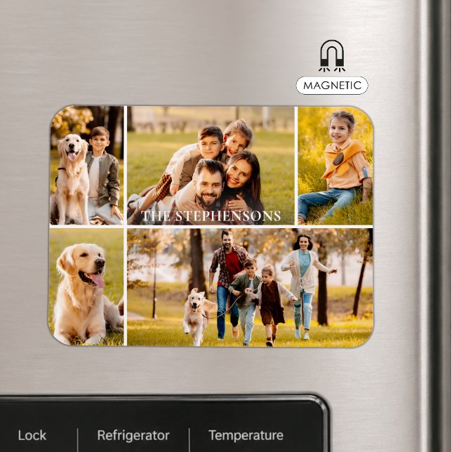 Family 5 Photo Collage Name Magnet (Creator Uploaded)