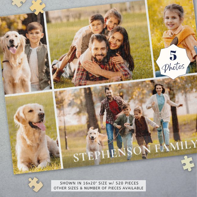 Family 5 Photo Collage Name Simple Jigsaw Puzzle (Creator Uploaded)