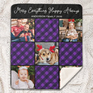 Family 5 Photo Collage Personalised Holiday Plaid  Sherpa Blanket