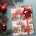 Family 5 Photo Collage Red Green Merry Christmas Wrapping Paper<br><div class="desc">Clean,  modern family photo collage Merry Christmas wrapping paper with five of your favourite holiday photographs. Modern photograph template for a festive and cute gift wrap with your kids pictures. Red and green handwritten script with your personalised name.</div>