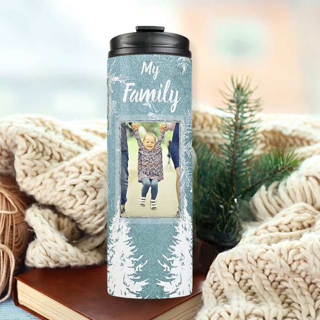 Family 5 Photo Collage & Text White Christmas  Thermal Tumbler (Creator Uploaded)