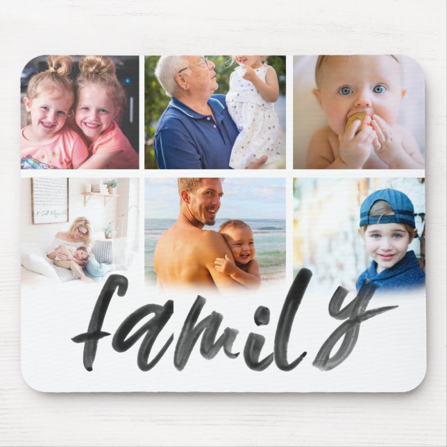 Family 6 photo collage grid custom script mouse pad (Front)