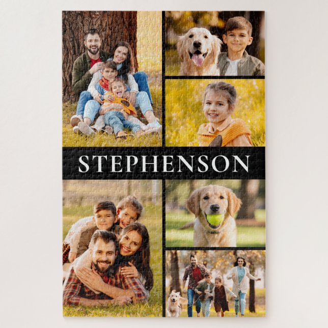 Family 6 Photo Collage Minimal Simple Jigsaw Puzzle (Vertical)