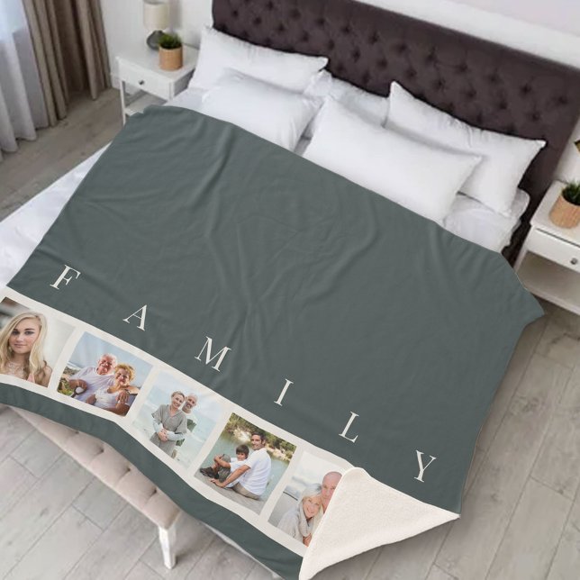 FAMILY 6 Photo Collage Modern Slate Grey Sherpa Blanket (Creator Uploaded)