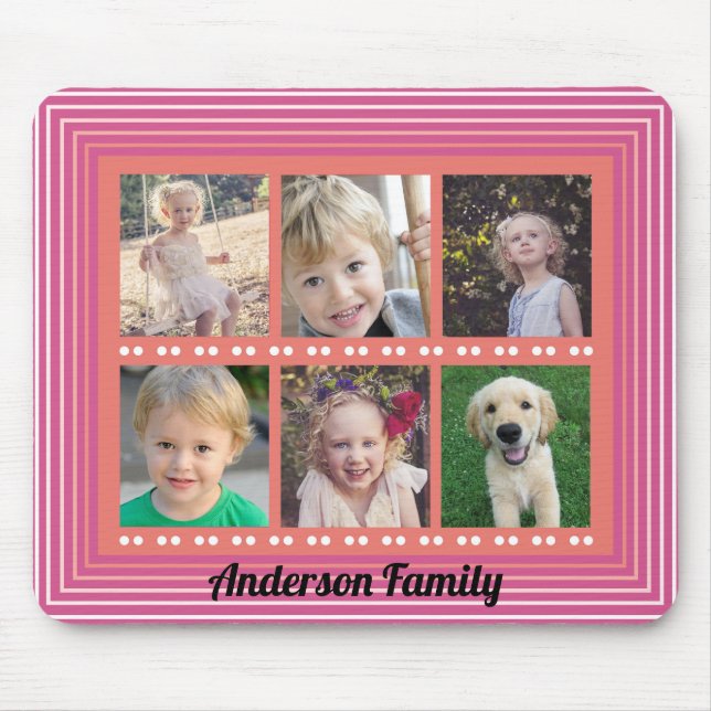 Family 6 Photo Collage Pink Mouse Pad (Front)