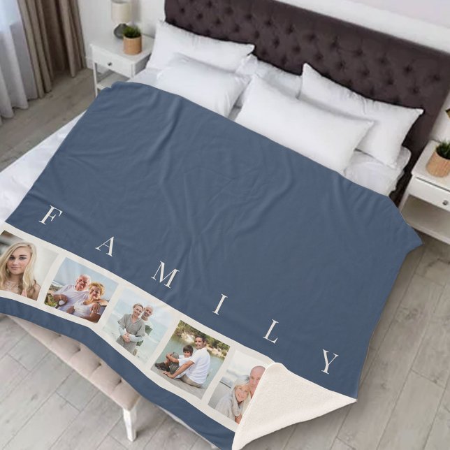 FAMILY 6 Photo Collage Stylish Blue Sherpa Blanket (Creator Uploaded)