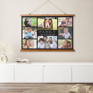 Family 8 Photo Collage Black Hanging Tapestry