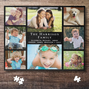 Family 8 Photo Collage Black Jigsaw Puzzle