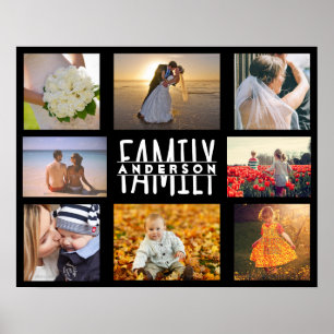 Family 8 Photo Collage DIY Template Add Name V2 Poster
