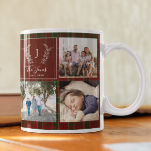 Family 8 photo collage monogram name personalised  coffee mug