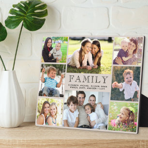 Family 8 Photo Collage Taupe Plaque