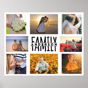 Family 8 Photo Collage Template Plus Add Name V1 Poster