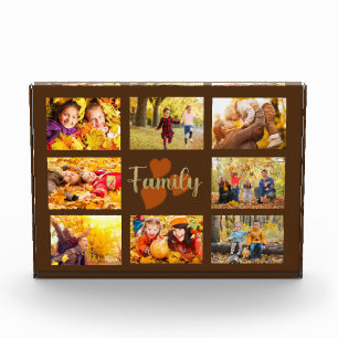 Family 8 Photo Fall Autumn Brown Gold Hearts