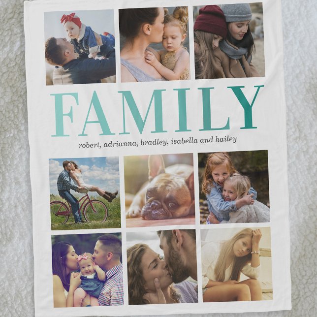 Family 9 Photo Collage Template Fleece Blanket (Creator Uploaded)