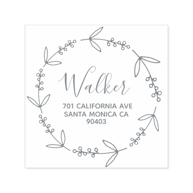 family address wreath doodle decor self-inking stamp (Design)