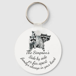 Family Always in Your Heart Quote Cute Raccoons Key Ring