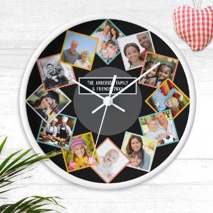 Family and Friends Collage Multi Photo Gallery Clock