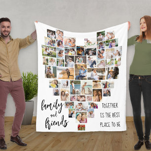 Family and Friends Heart Shaped 51 Photo Collage Fleece Blanket