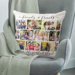 Family and Friends Quote 12 Photo Collage Cushion<br><div class="desc">Create your own photo pillow with 12 of your favourite photos. The design has an elegant handwritten quote which reads "family & frieds make the perfect blend" and you can edit this if you wish. The photo template is set up for you to add your own pictures, which are laid...</div>