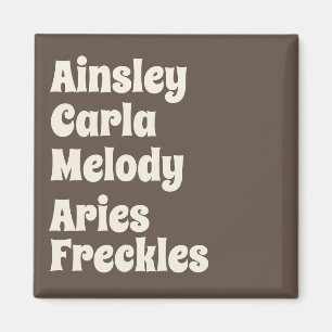 Family and pets name retro fridge magnet