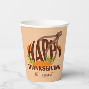Family Artistic Thanksgiving Turkey Brown & Orange Paper Cups