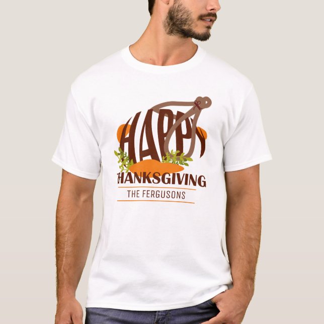 Family Artistic Thanksgiving Turkey Brown & Orange T-Shirt (Front)