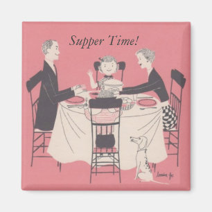 family at the table, Supper Time! Magnet