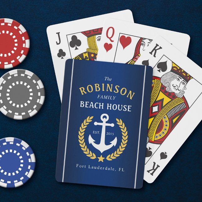 Family Beach House Anchor Gold Laurel Navy Blue Playing Cards (Creator Uploaded)