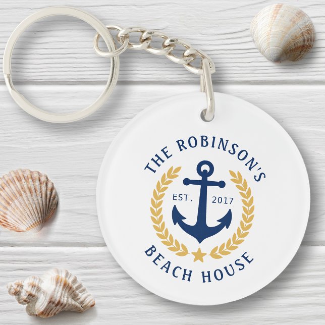 Family Beach House Anchor Gold Laurel Star 2 Sided Key Ring (Creator Uploaded)