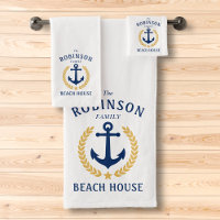 Family Beach House Anchor Gold Laurel Star White