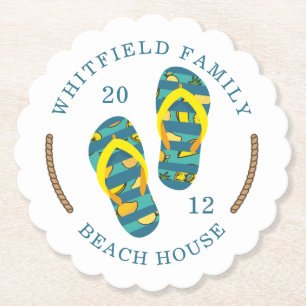 Family Beach House Custom Summer Flip Flops Paper Coaster