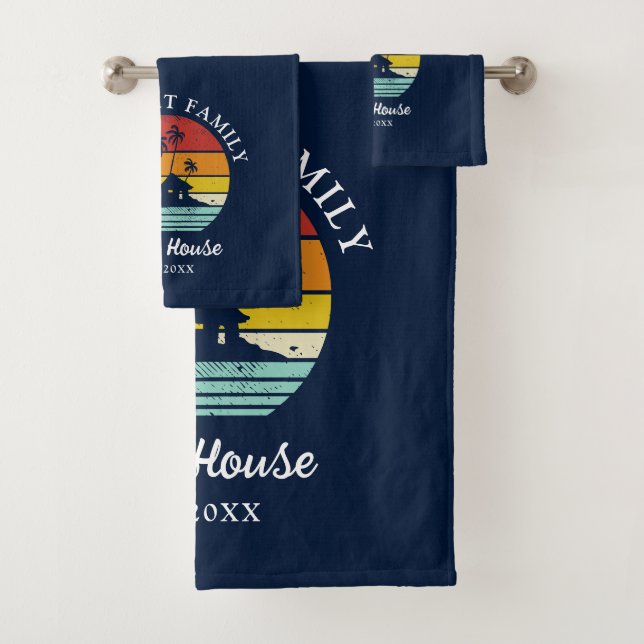 Family Beach House Seaside Personalised Matching Bath Towel Set (Insitu)