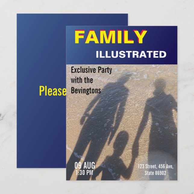 Family Beach Party Fake News Faux Magazine Cover Invitation (Front/Back)