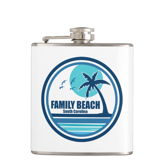 Family Beach South Carolina Palm Tree Birds Hip Flask (Front)