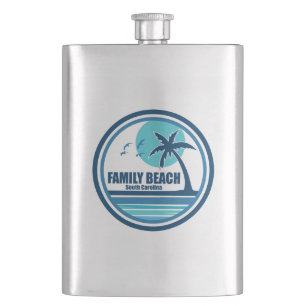 Family Beach South Carolina Palm Tree Birds Hip Flask
