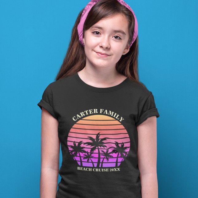 Family Beach Trip Tropical Island Sunset Kids T-Shirt (Creator Uploaded)