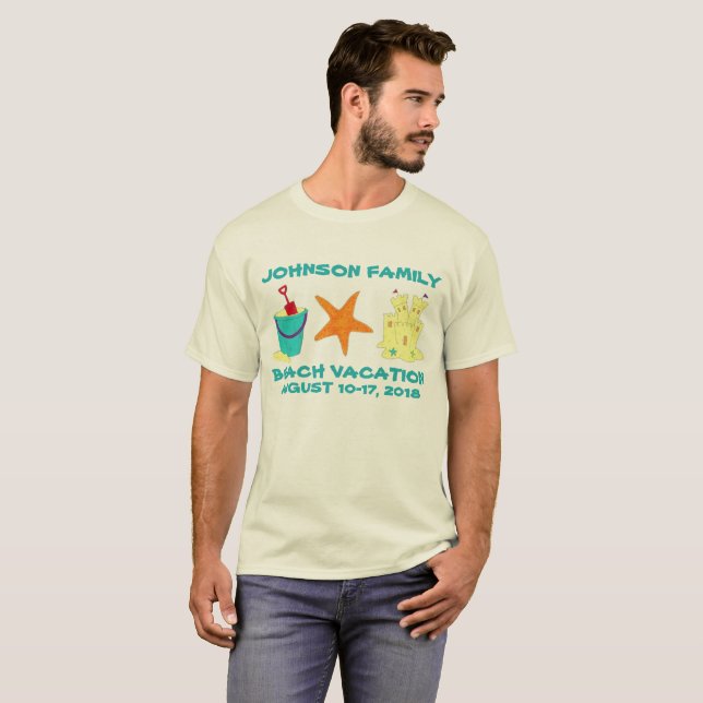 Family Beach Vacation Starfish Sandcastle Bucket T-Shirt (Front Full)
