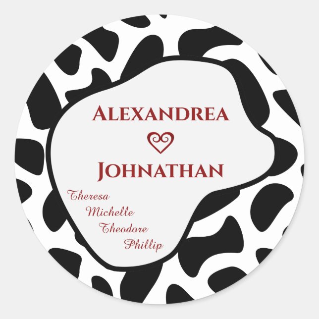Family Black White Modern Animal Pattern Custom  Classic Round Sticker (Front)